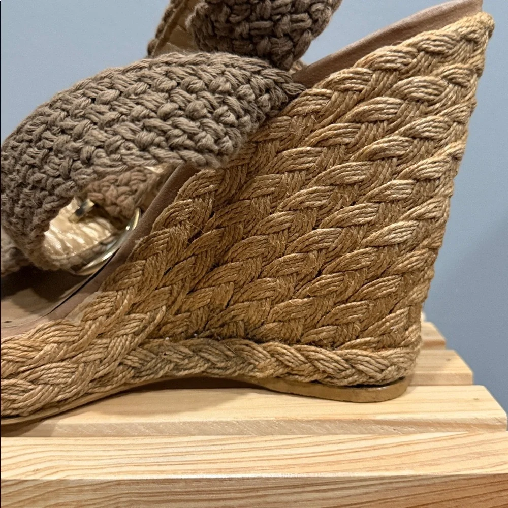 Stuart Weitzman Crochet Espadrille Wedge Sandals Ankle Strap Size 8 - Picture 11 of 12